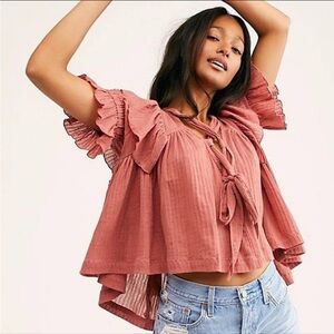 Free People Island Angel Ruffle Blouse